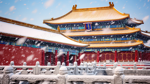 冬天北京故宫博物院红墙雪景概念图片