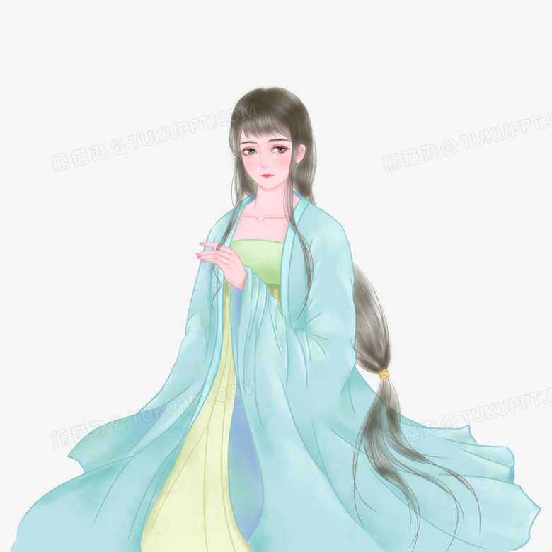 古风水彩人物半身少女免抠元素