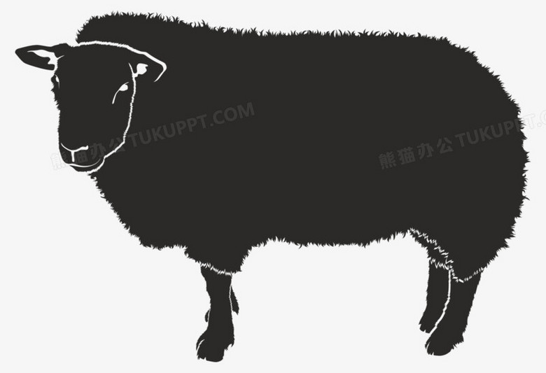 手绘黑色绵羊剪影元素