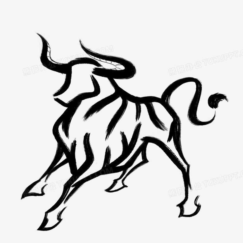手绘中国风水墨牛牛牛年免抠素材