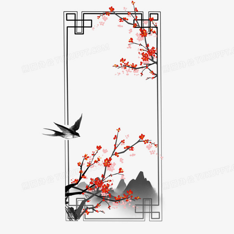 古风水墨腊梅梅花边框png图片素材下载_水墨png_熊猫