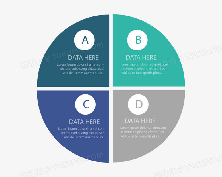 彩色圆形四分分类标题内容ppt元素