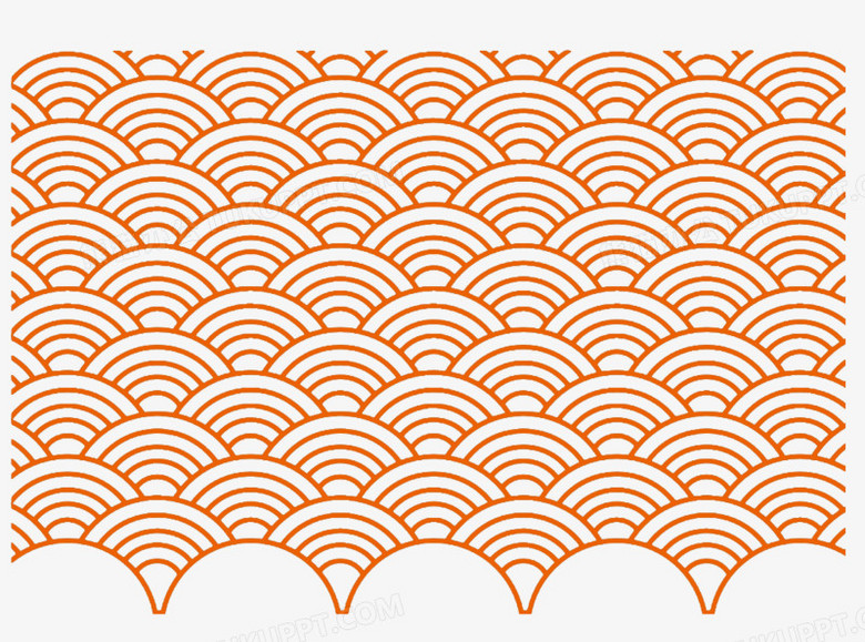 本作品全称为《橙色简约风简画波浪线条鱼鳞纹元素》,在整个配色上
