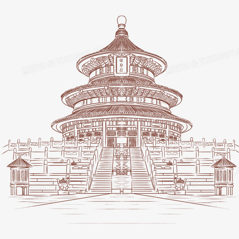 手绘线稿北京天坛祈年殿免抠元素