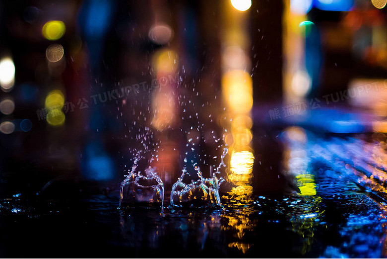 夜景景深效果雨水滴落