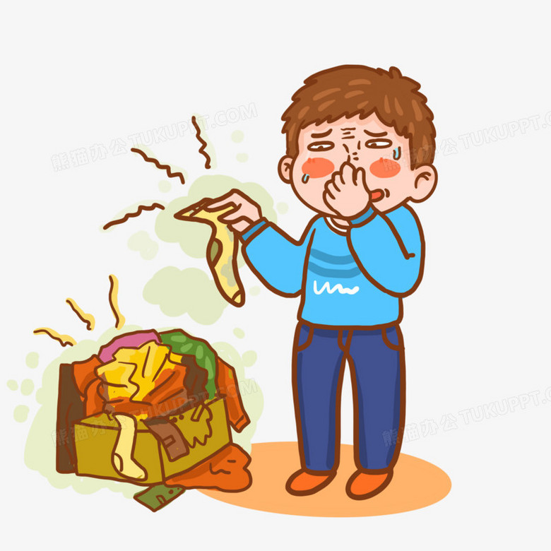 手绘卡通男生掩鼻表情难受插画元素
