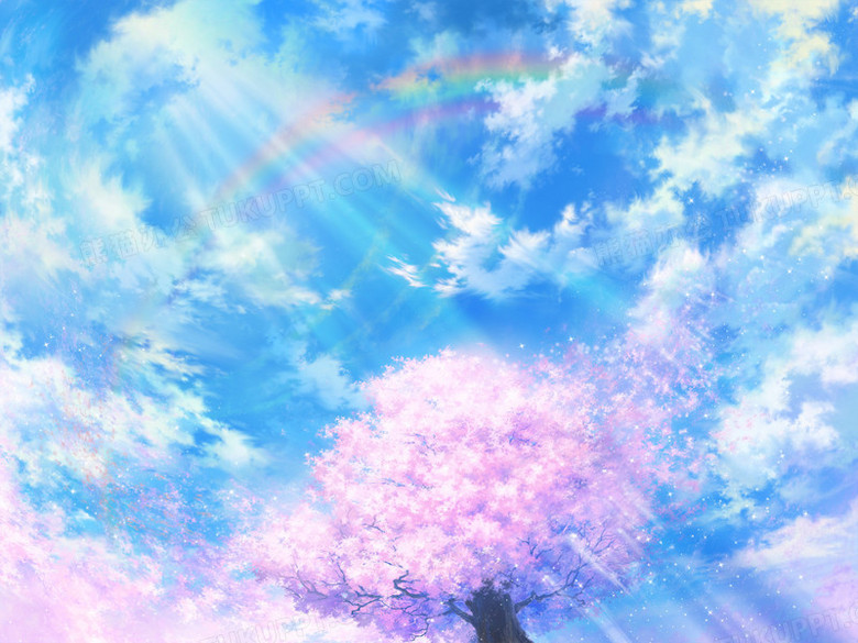 蓝天樱花树日本动漫场景太阳光光效png图片素材下载