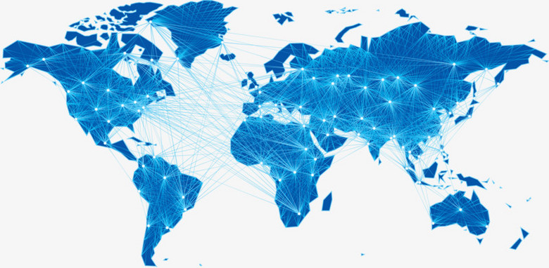 作品以蓝色为背景,设计了世界地图信息全球传递网络图,整体呈现扁平风