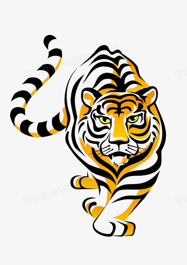 在整个配色上使用多种颜色为基本色调,设计了凶猛的老虎大王,卡通风