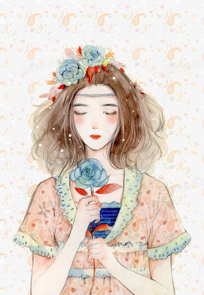 小清新少女手绘插画