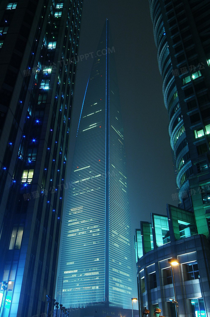 夜晚摩天大楼海报背景