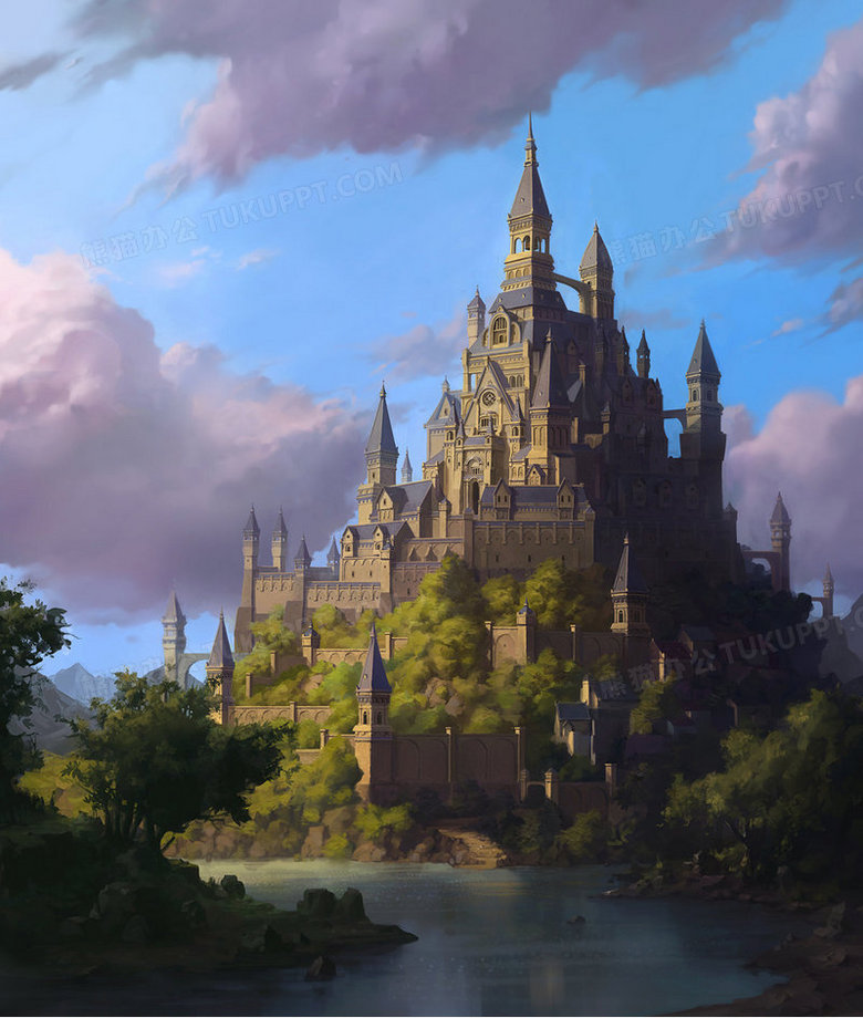 彩绘欧式城堡建筑高清合成