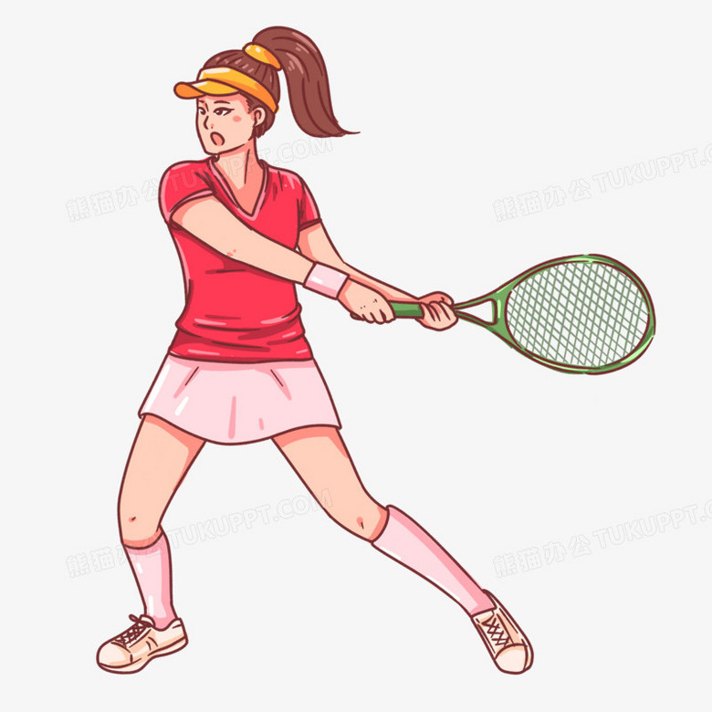 手绘卡通运动员打网球人物素材