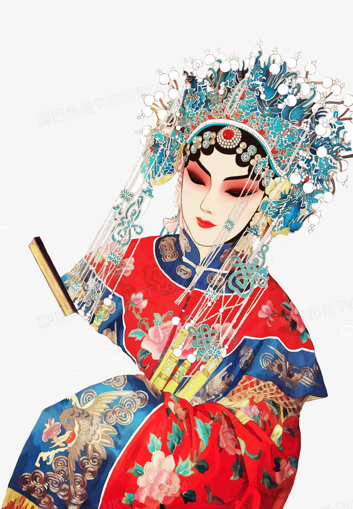 本作品全称为《彩色卡通手绘精美女版京剧人物创意元素,在整个配色