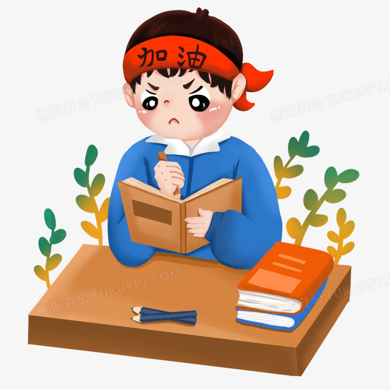 在整个配色上使用多种色彩作为基础色调,设计了考前复习的男生,整体