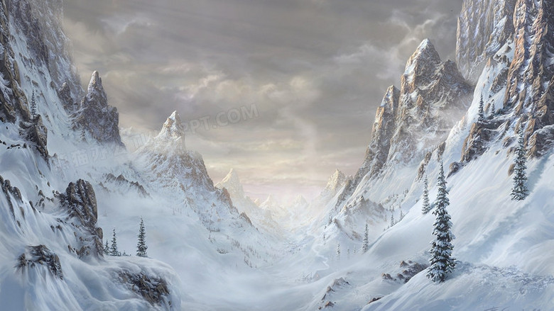 游戏场景渲染效果雪山天空