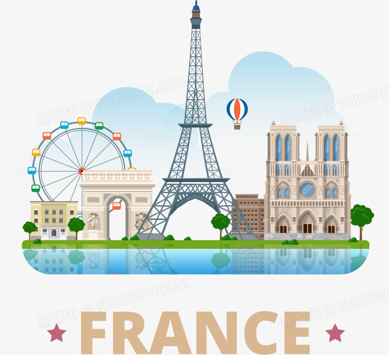 在整个配色上使用彩色作为基础色调,设计了一张法国旅游海报,简约效果