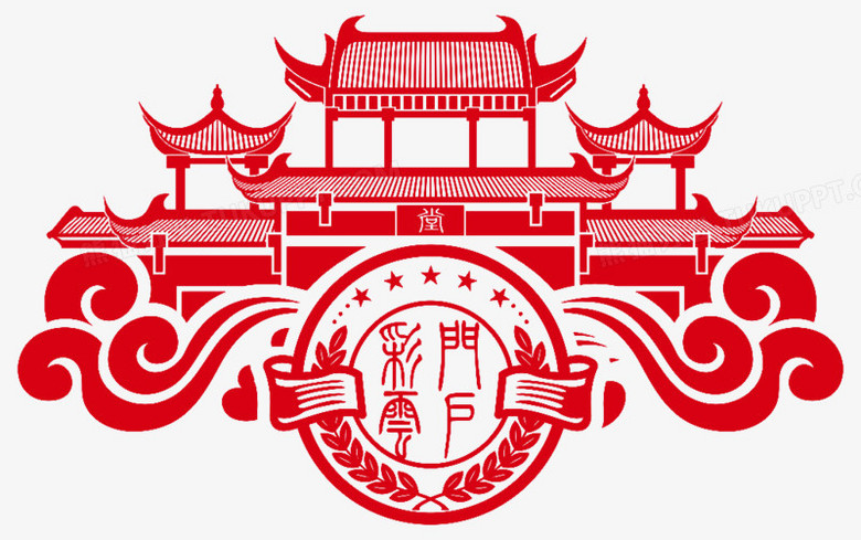 中国古建筑传统剪纸中国红透明背景png图片素材下载