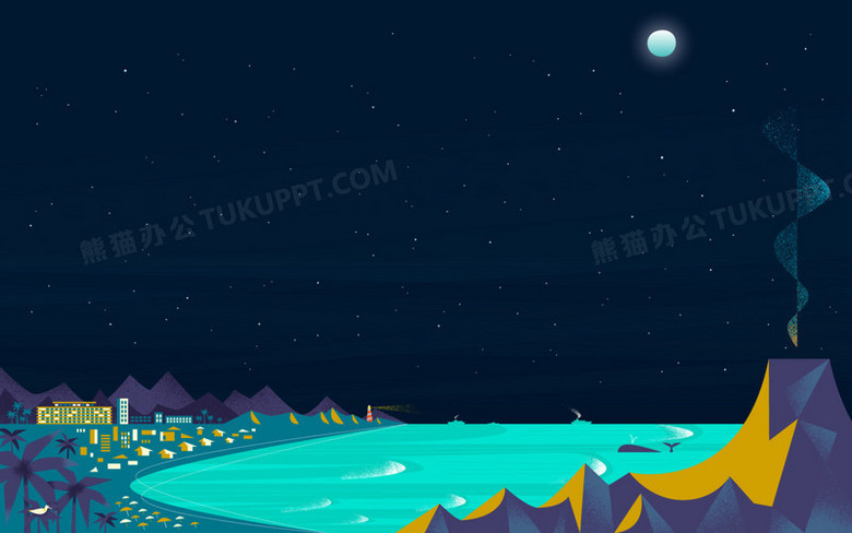 矢量卡通夜晚星空河流