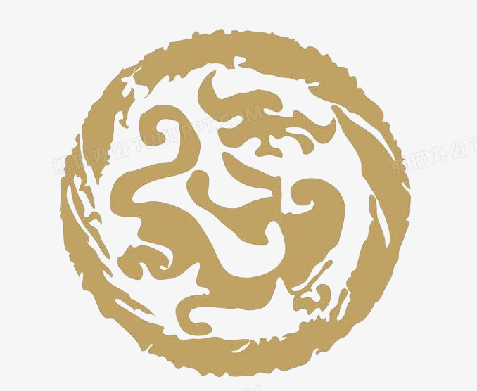 本作品全称为《棕色水彩风不规则圆形龙图腾印章元素,在整个配色上