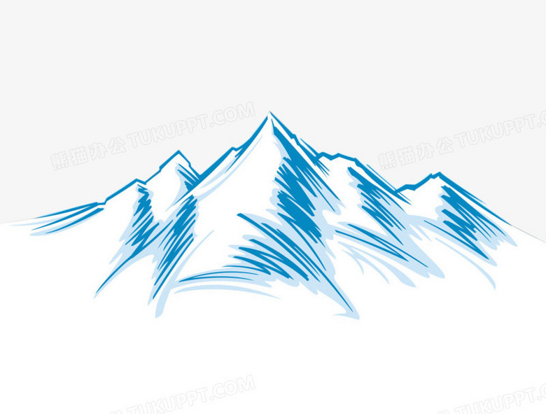 本作品全称为《蓝色卡通手绘雪山创意元素》,在整个配色上使用蓝色