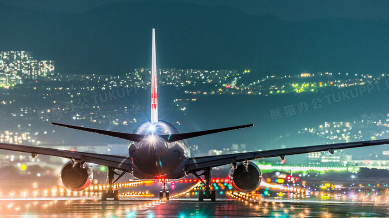 夜晚灯火通明飞机场海报背景