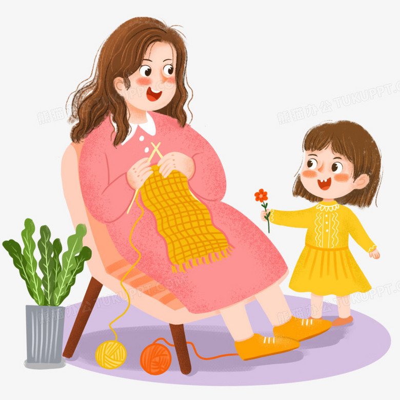 本作品全称为《卡通手绘妈妈织毛衣场景元素,使用 adobe photoshop