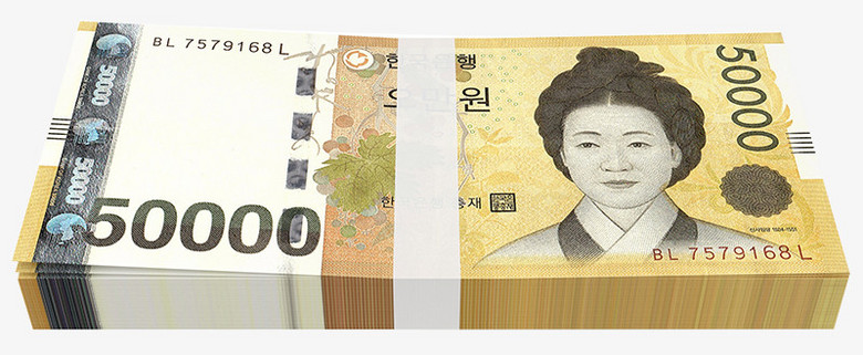 一叠钞票的韩元