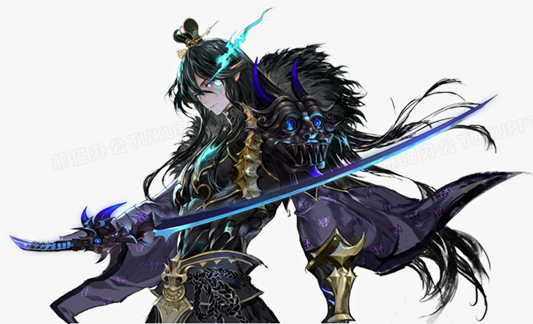 蓝色游戏光效武器人物