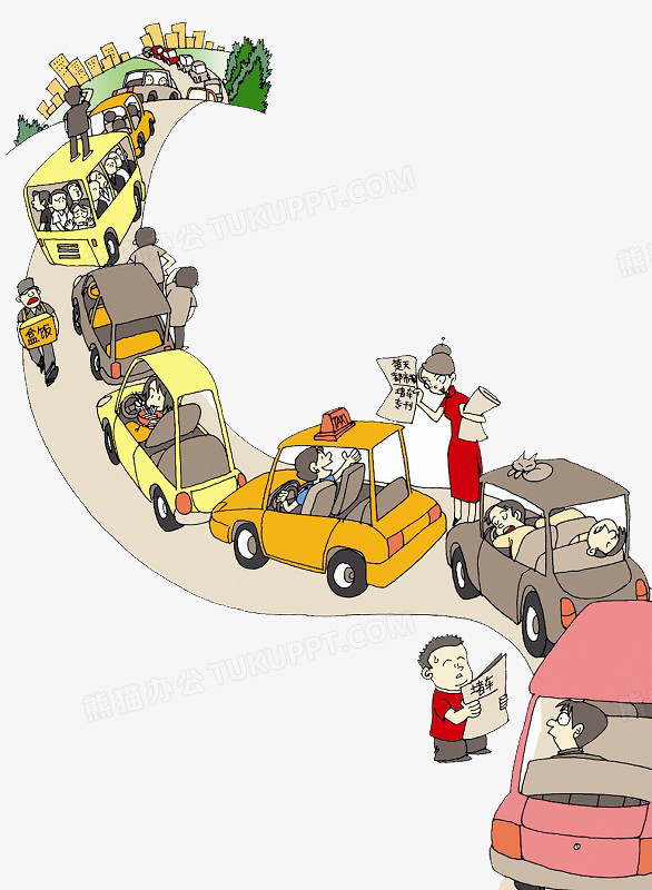 城市道路堵车漫画png图片素材下载_道路png_熊猫办公