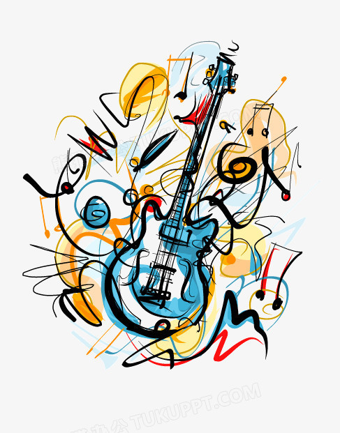 音乐吉他乐器手绘彩绘线条矢量图装饰图案