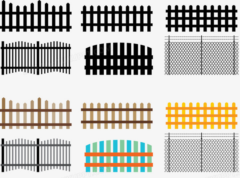 矢量图各种木制护栏