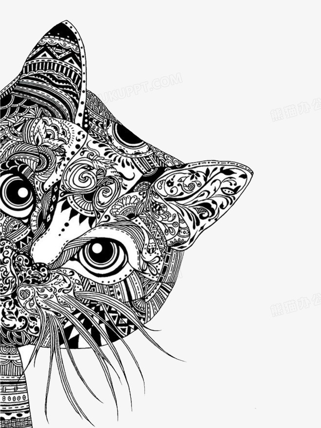 猫黑白装饰画