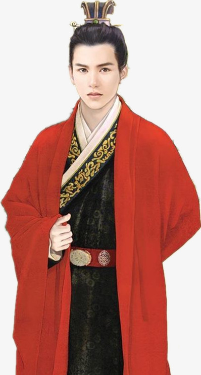 本作品全称为《红色卡通风高大帅气的古代男子创意元素,在整个配色