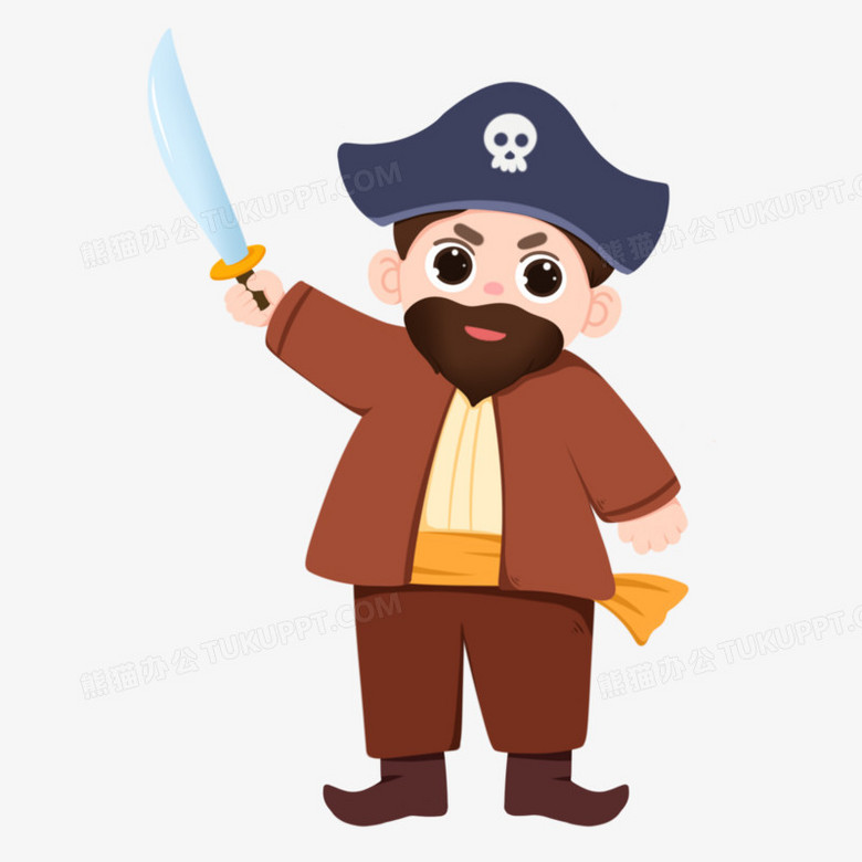 卡通手绘拿着大刀的海盗头子免抠素材