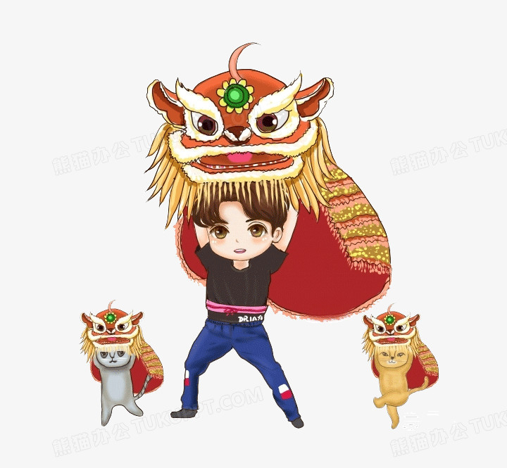 q版卡通男孩舞狮子