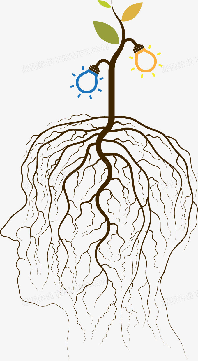矢量手绘大脑与树枝