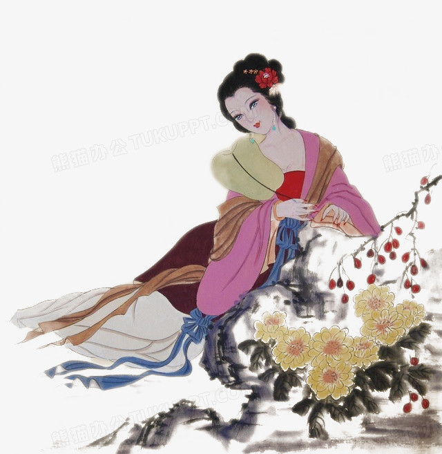 古典美女水墨画