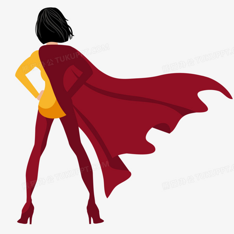 设计了一个身穿红色披风的女超人的背影,卡通效果的展现形式更好的