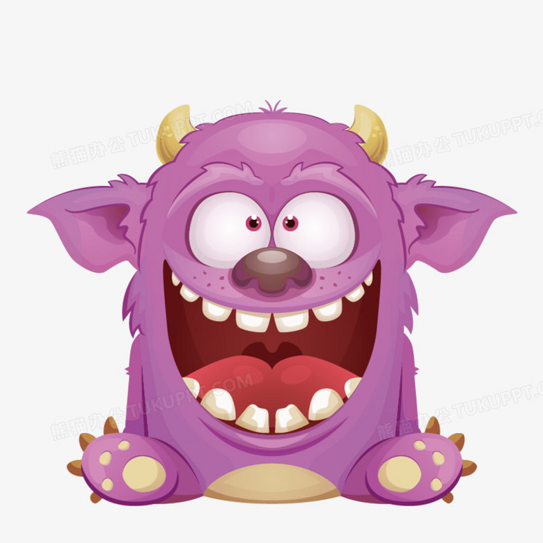 本作品全称为《紫色卡通风张大嘴巴的动物怪兽创意元素,使用adobe