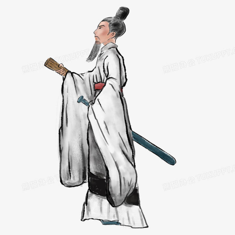 手绘水墨风格屈原人物素材