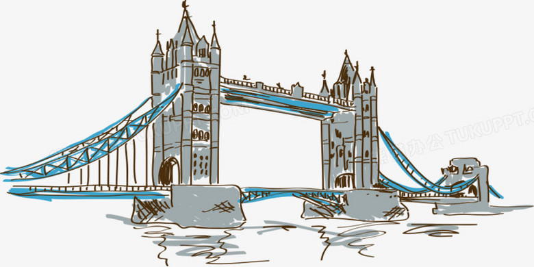 本作品全称为《灰色卡通风泰晤士河上的伦敦塔桥元素,在整个配色上