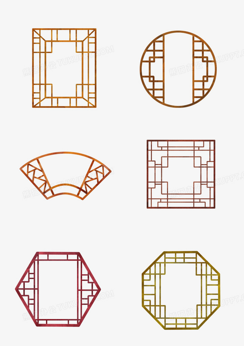 一组插画风古代古风中式窗户边框套图元素