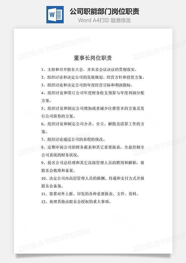 公司职能部门岗位职责Word文档