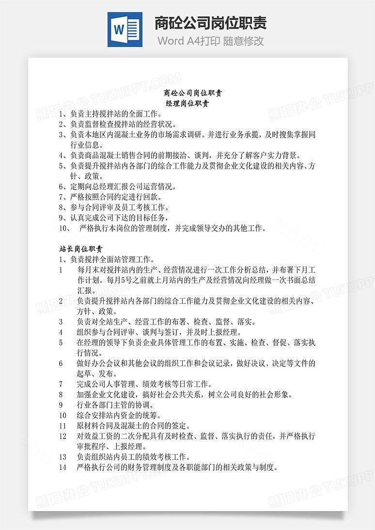 商砼公司岗位职责Word文档