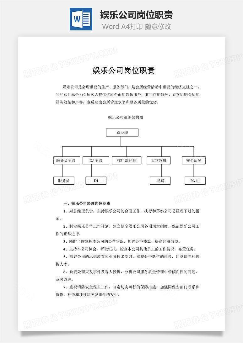 娱乐公司岗位职责Word文档