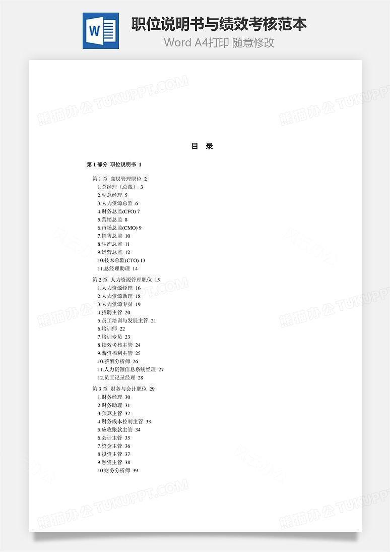 职位说明书与绩效考核范本Word文档