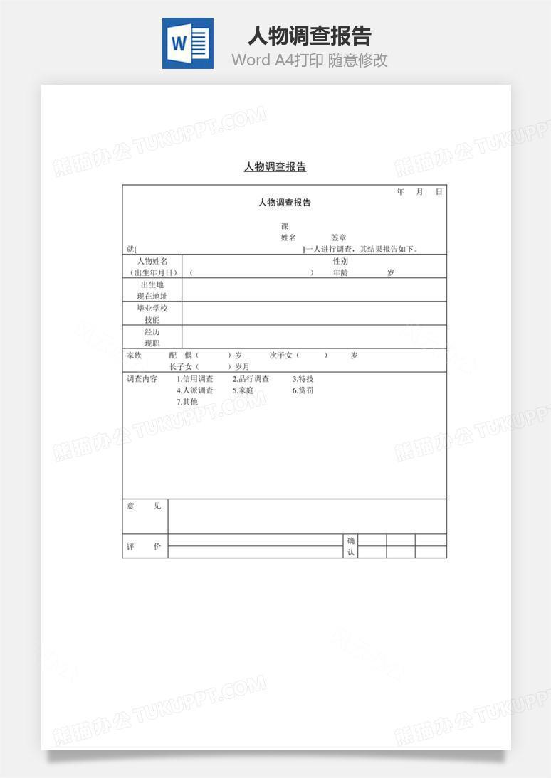 人物调查报告Word文档