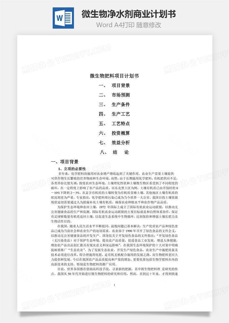 微生物净水剂商业计划书word文档