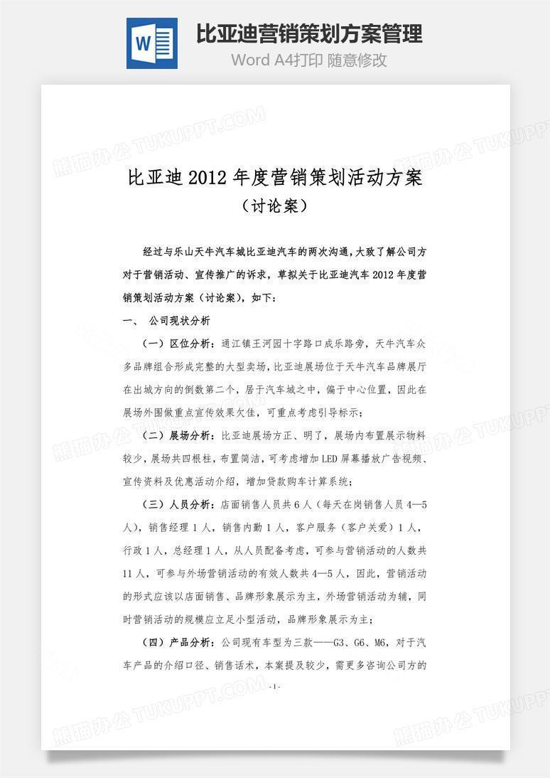比亚迪营销策划方案管理word文档 比亚迪营销策划方案管理word文档